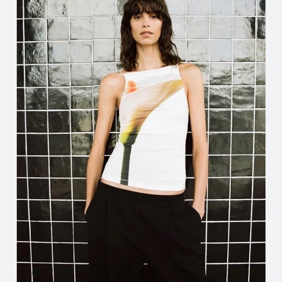 Zara White Calla Lily Floral Women's Tank Camisole Top Medium - Picture 8 of 8